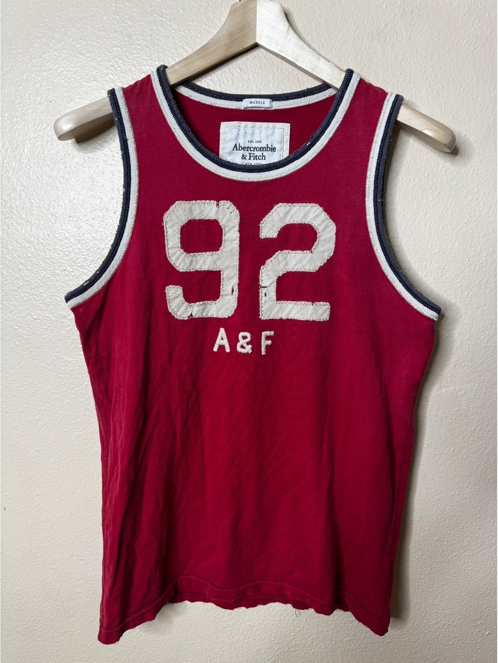 Abercrombie & Fitch Tank Top Men’s M Red 92 Applique Muscle Fit Cotton Y2K